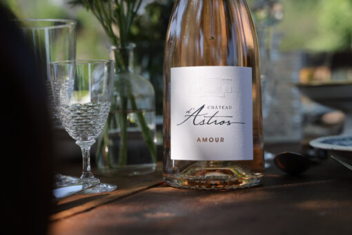Chateau Astros Organic Amour Rose Wine and Wine Glasses