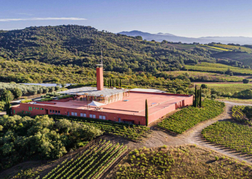 Scenic view of the impressive Rocca di Frassinello Winery and Vineyard ,Marema Toscana, Italy